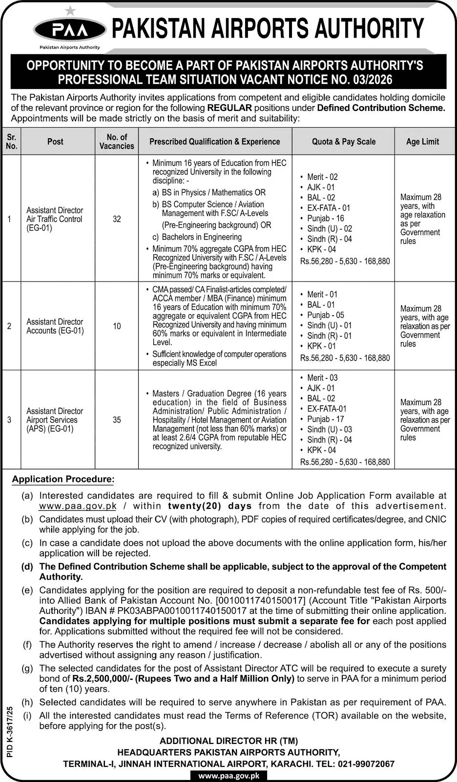 Pakistan Airports Authority PAA Jobs 2026