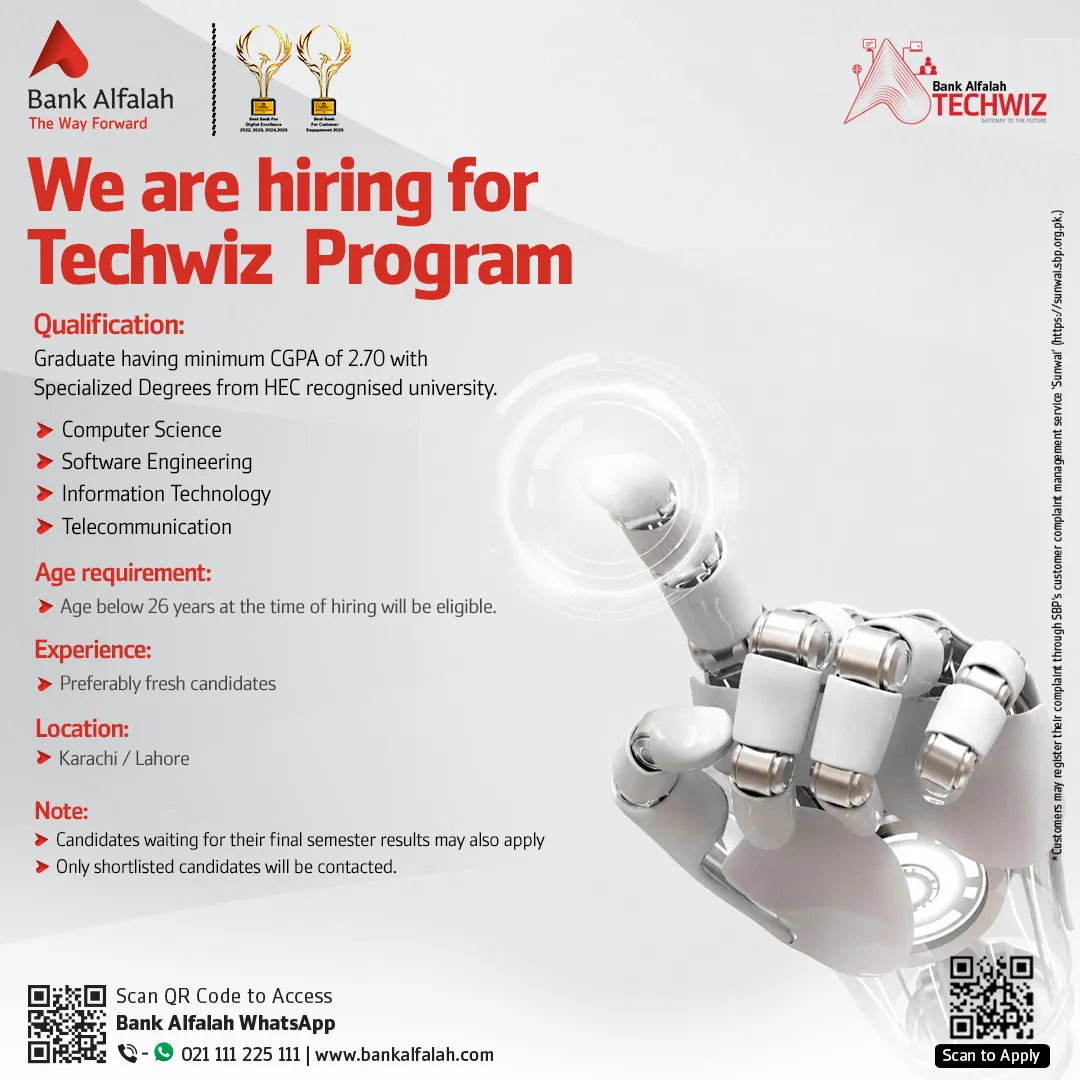 Bank Alfalah Techwiz Program 2026 – Fresh Graduates | Karachi & Lahore