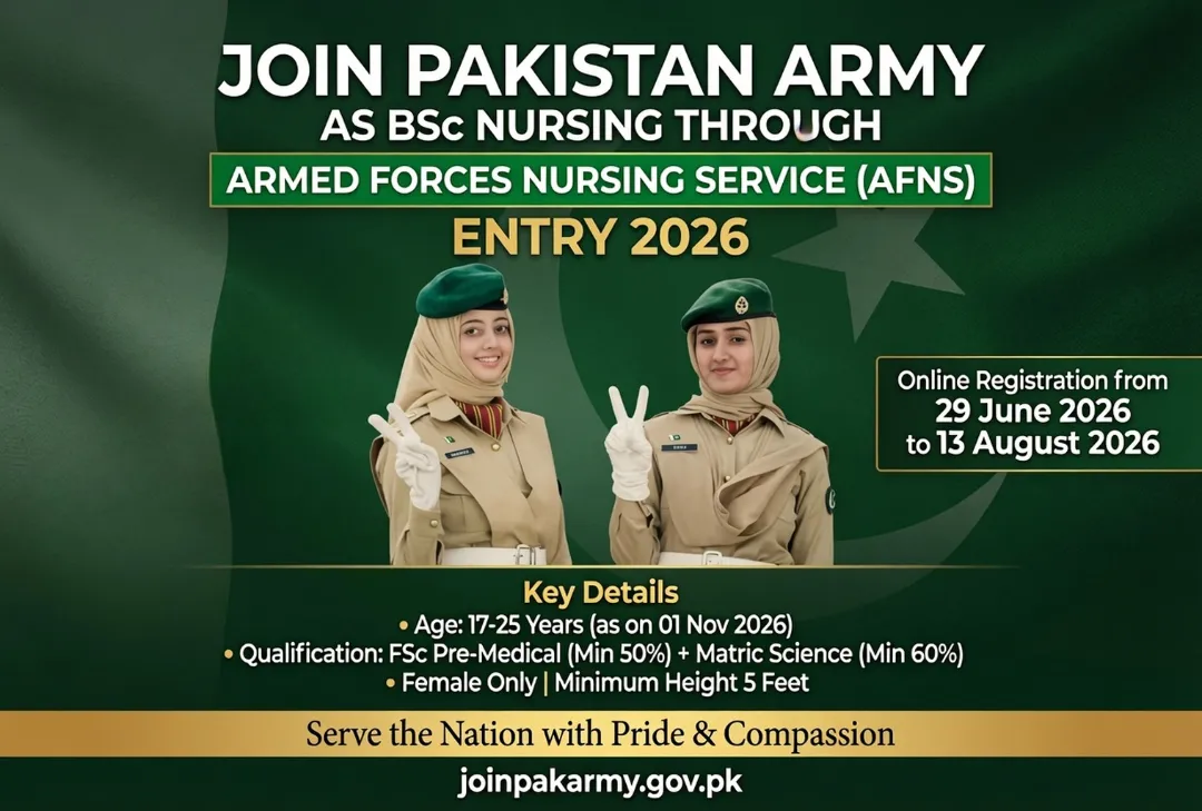 Pakistan Army AFNS BSc Nursing Entry 2026